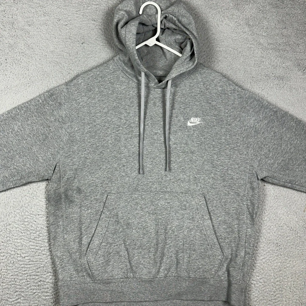 Nike Sportswear Club Hoodie Mens Large Grey Fleece Pullover Sweatshirt Pockets